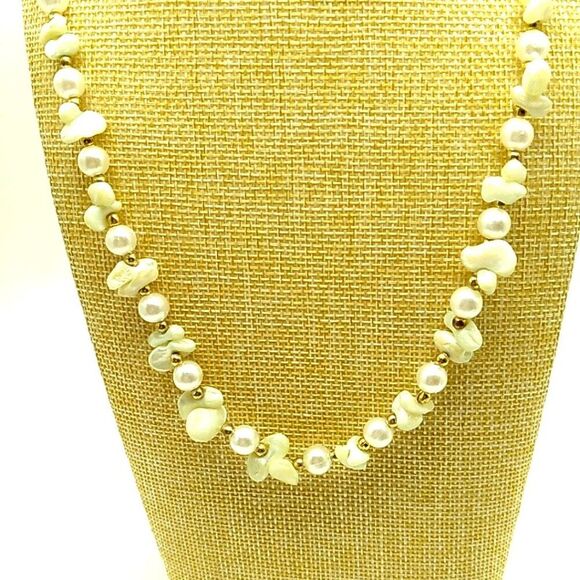 Baroque Freshwater Pearl Necklace Gold-tone Spacer Beads Long - Picture 4 of 9
